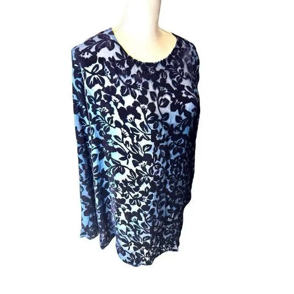 Vintage Laura Ashley Women’s Blue Silk Burnout Velvet Velvet Tunic Top Sz M/L - Picture 3 of 7